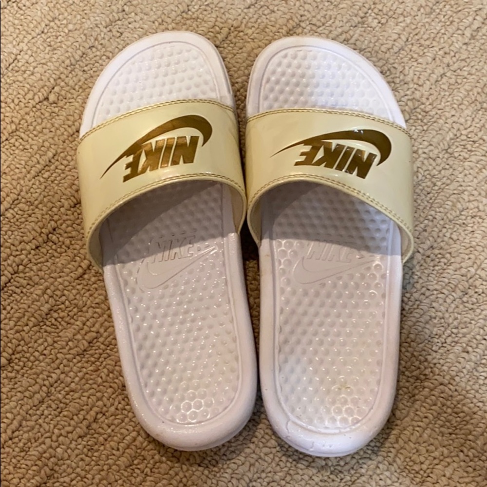 Gold/White Nike Cloudfoam Slides